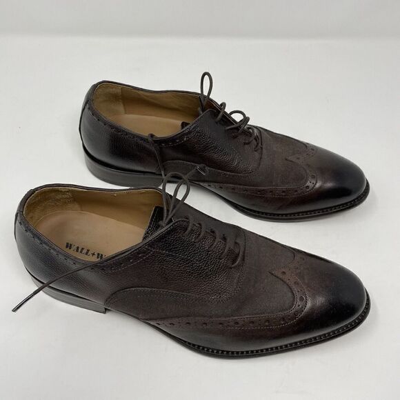 WALL & WATER Shoes Mens 9 Brown Leather Wing-Tip Derby Dress Made In Italy - Picture 6 of 14